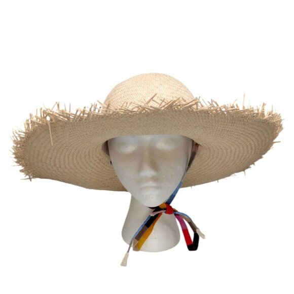 Sunshine Tienda Wide Brimmed Palm Hat Womens Beige Fringe Drawstring Size M/L main image 8